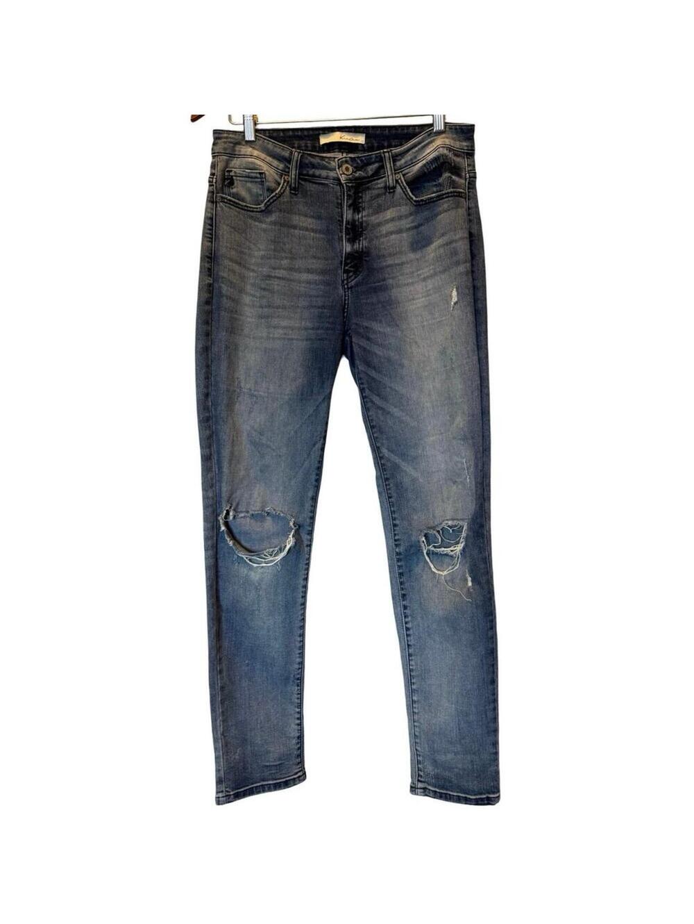 Kancan Cherish High Rise Classic Skinny Jeans 7 27 stretchy blue knee distress
